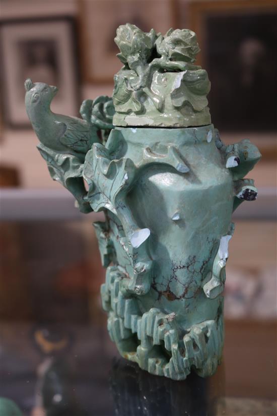 A group of Chinese turquoise matrix carvings,